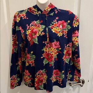 Polo Ralph Lauren Blue Floral Button-Up Hooded Shirt size M